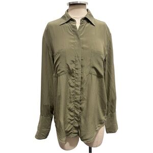 Chelsea Flower Silk Long Sleeve Button Up Top Green Size Small